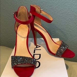 Red open toe heels